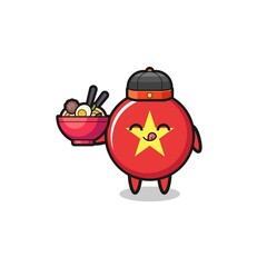 vietnam flag as Chinese chef mascot holding a noodle bowl