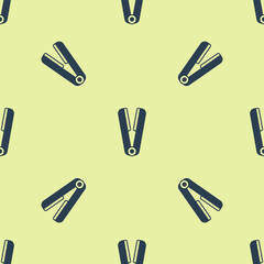 Blue Curling iron for hair icon isolated seamless pattern on yellow background. Hair straightener icon. Vector