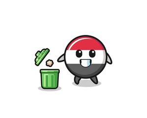 illustration of the yemen flag throwing garbage in the trash can