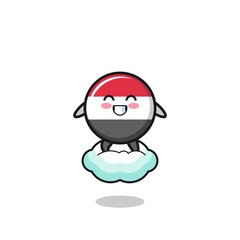 cute yemen flag illustration riding a floating cloud