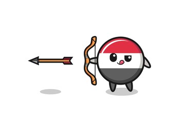 illustration of yemen flag character doing archery