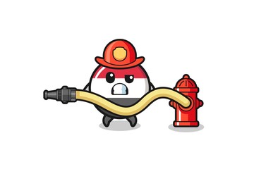 yemen flag cartoon as firefighter mascot with water hose