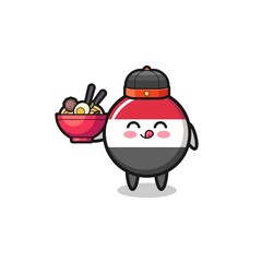 yemen flag as Chinese chef mascot holding a noodle bowl