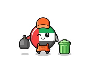the mascot of cute uae flag as garbage collector