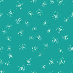 Green Document with graph chart icon isolated seamless pattern on green background. Report text file icon. Accounting sign. Audit, analysis, planning. Vector