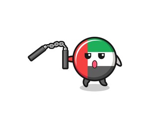 Fototapeta premium cartoon of uae flag using nunchaku