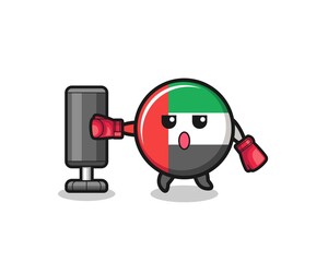 uae flag boxer cartoon doing training with punching bag