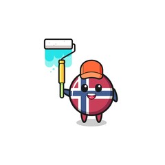 the norway flag painter mascot with a paint roller