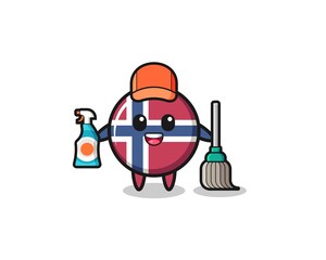 cute norway flag character as cleaning services mascot