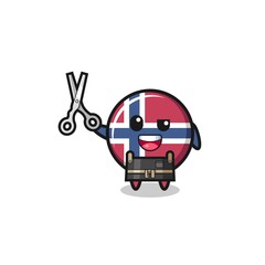 Fototapeta na wymiar norway flag character as barbershop mascot