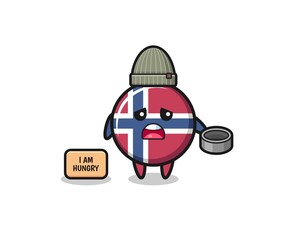 cute norway flag beggar cartoon character