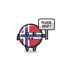 cute norway flag hold the please help banner