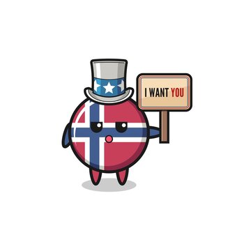 norway flag cartoon as uncle Sam holding the banner I want you
