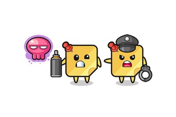 sticky notes cartoon doing vandalism and caught by the police