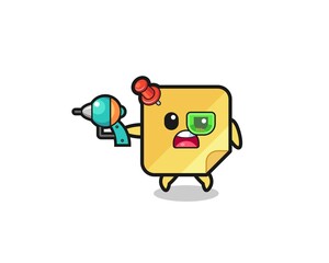 cute sticky notes holding a future gun