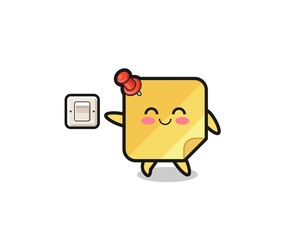 cartoon sticky notes is turning off light