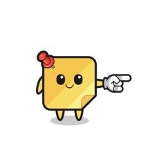 sticky notes mascot with pointing right gesture
