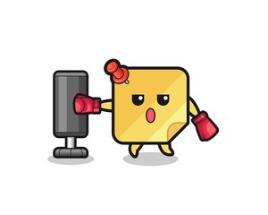 sticky notes boxer cartoon doing training with punching bag