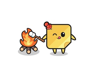 sticky notes character is burning marshmallow