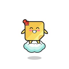 cute sticky notes illustration riding a floating cloud