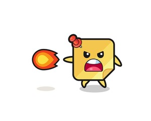 cute sticky notes mascot is shooting fire power