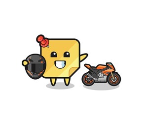 cute sticky notes cartoon as a motorcycle racer