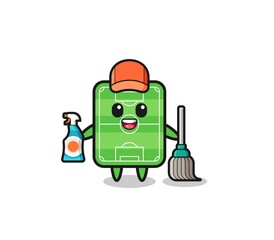 cute football field character as cleaning services mascot