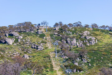 Fototapeta na wymiar Photograph of a ski lift system in the Snowy Mountains in Australia