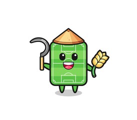 football field Asian farmer holding paddy