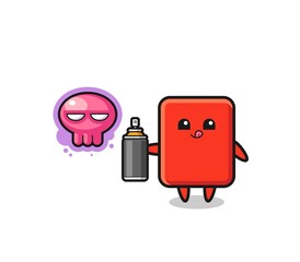 red card cartoon make a graffiti with a spray paint
