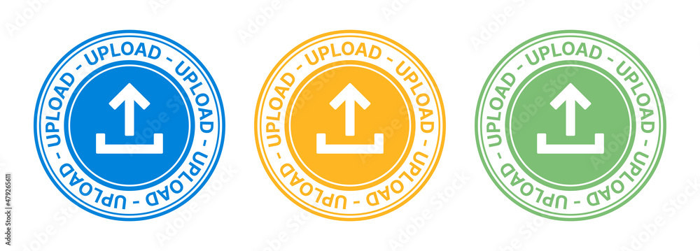 Poster upload sticker button icon vector illustration. upload stamps.