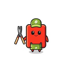 Fototapeta premium cute red card as gardener mascot