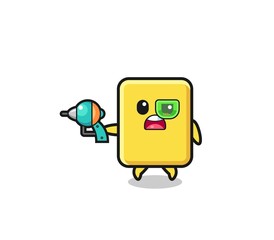 cute yellow card holding a future gun