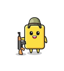 cute yellow card mascot as a soldier