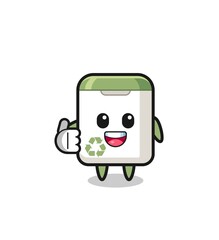trash can mascot doing thumbs up gesture