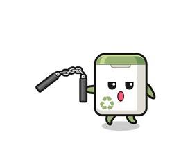 cartoon of trash can using nunchaku