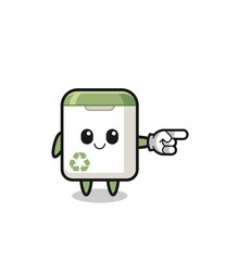 trash can mascot with pointing right gesture