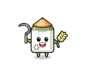 trash can Asian farmer holding paddy