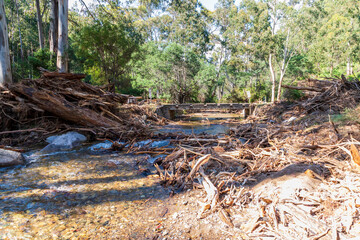 Photograph of severe flood damage in the Snowy Mountains in Australia