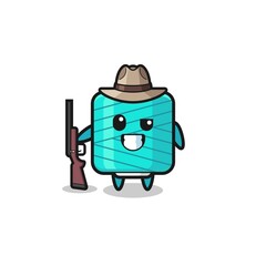 yarn spool hunter mascot holding a gun