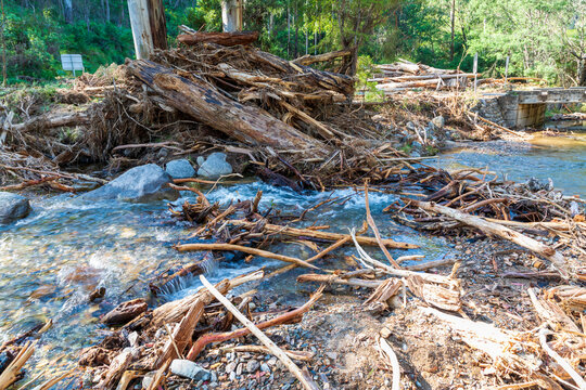 Photograph of severe flood damage in the Snowy Mountains in Australia