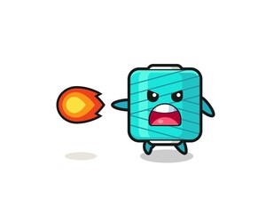 cute yarn spool mascot is shooting fire power