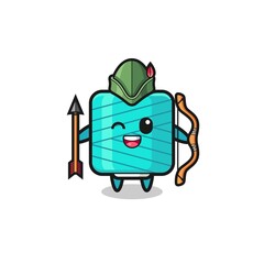 yarn spool cartoon as medieval archer mascot