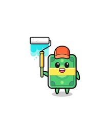 the money painter mascot with a paint roller