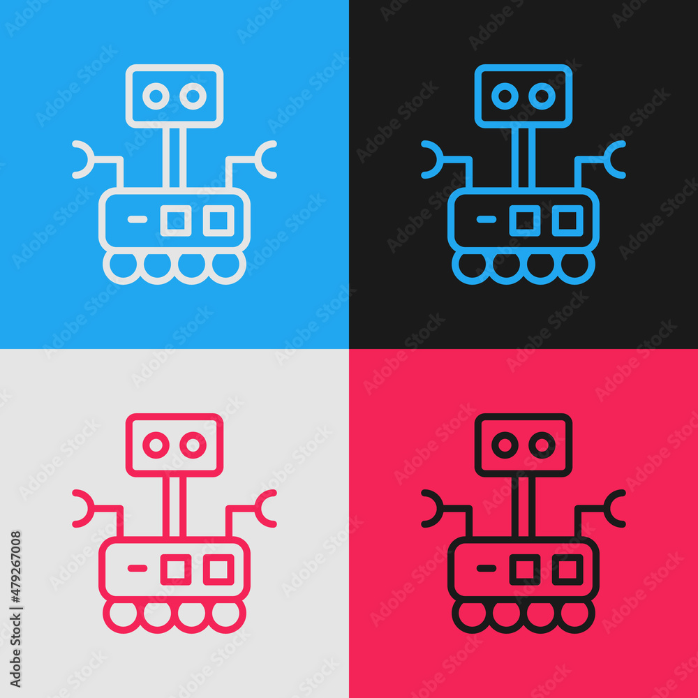Poster pop art line robot icon isolated on color background. artificial intelligence, machine learning, clo