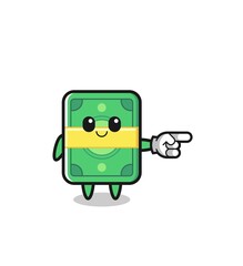 money mascot with pointing right gesture