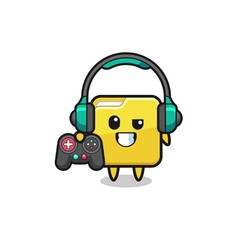folder gamer mascot holding a game controller
