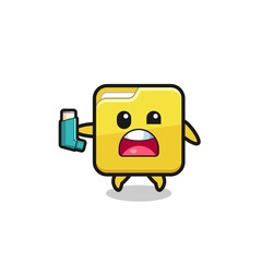 folder mascot having asthma while holding the inhaler
