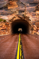 Tunnel Through Large Stone Wall In Zion