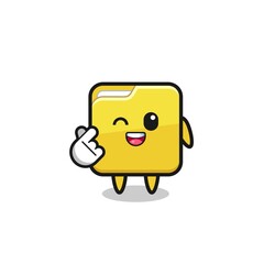folder character doing Korean finger heart